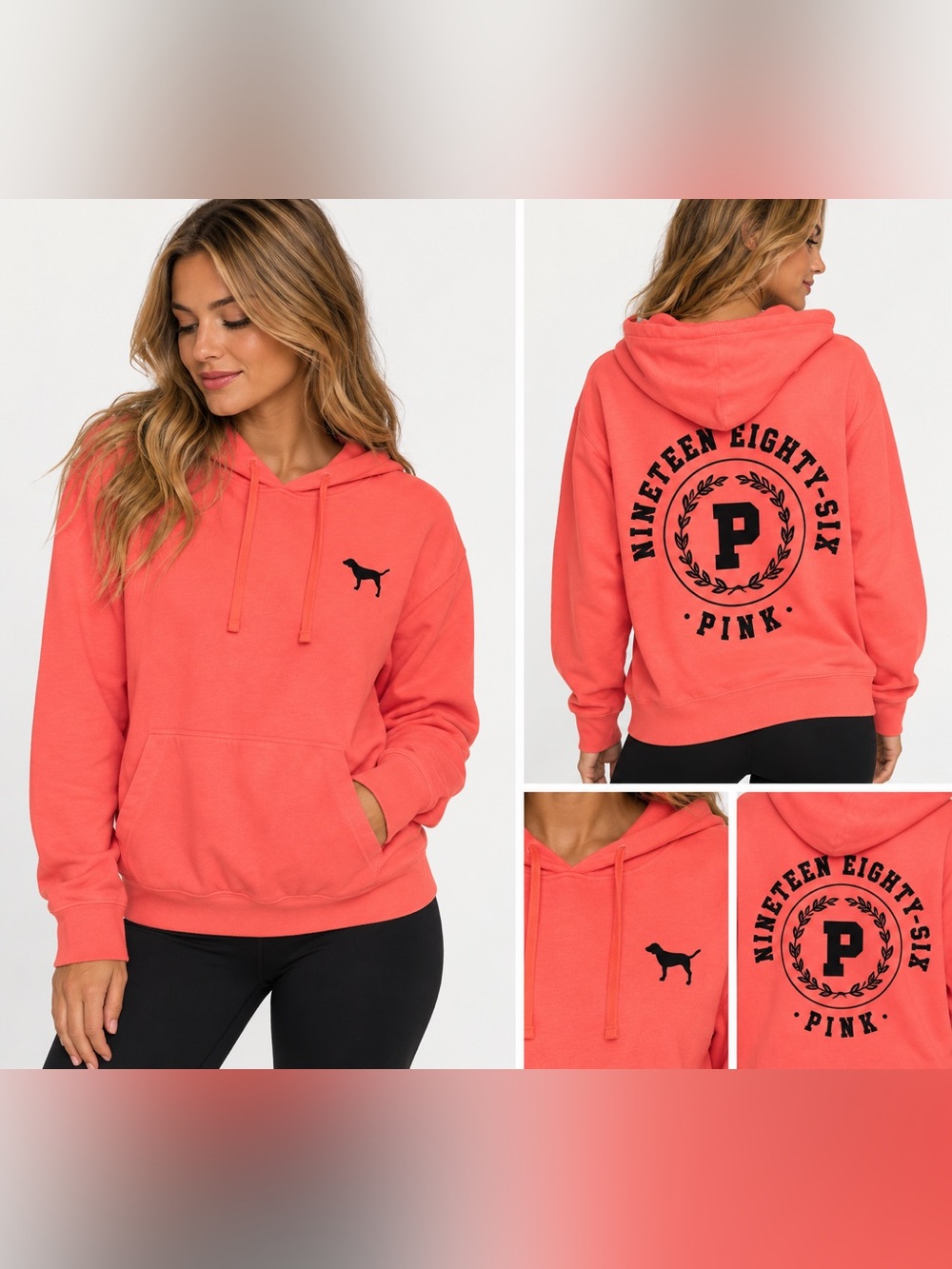 Victoria’s Secret PINK Coral Pullover Hoodie Women’s Small Nineteen Eighty-Six